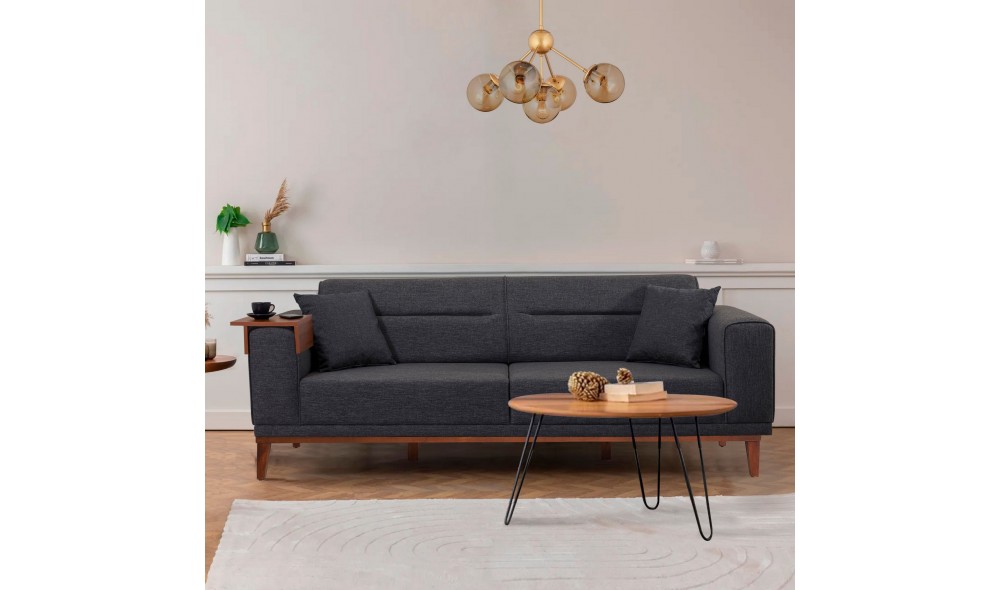 Canapea extensibila cu 3 locuri, Liones - Antracit, 223 x 82 x 94 cm