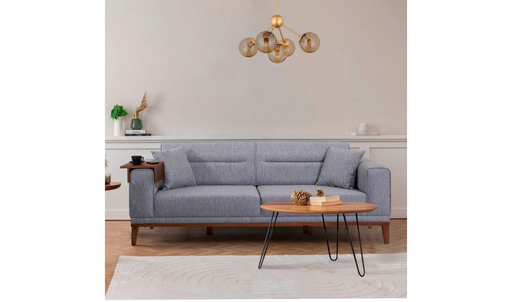 Canapea extensibila cu 3 locuri, Liones 3 - Gri, 223 x 82 x 94 cm