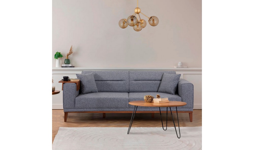 Canapea extensibila cu 3 locuri, Liones 3 - Gri inchis, 223 x 82 x 94 cm