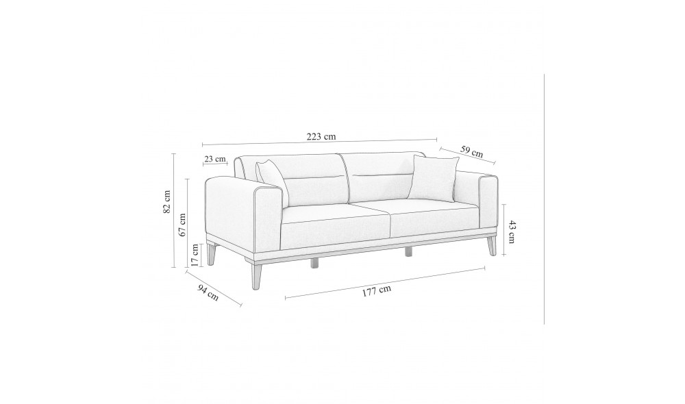 Canapea extensibila cu 3 locuri, Liones 3 - Gri inchis, 223 x 82 x 94 cm