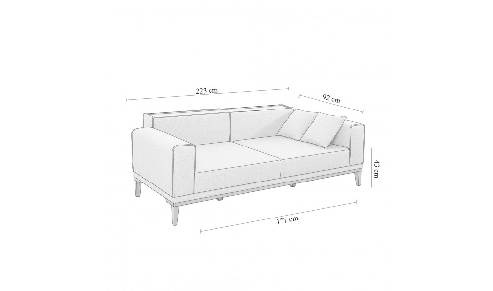 Canapea extensibila cu 3 locuri, Liones 3 - Gri inchis, 223 x 82 x 94 cm