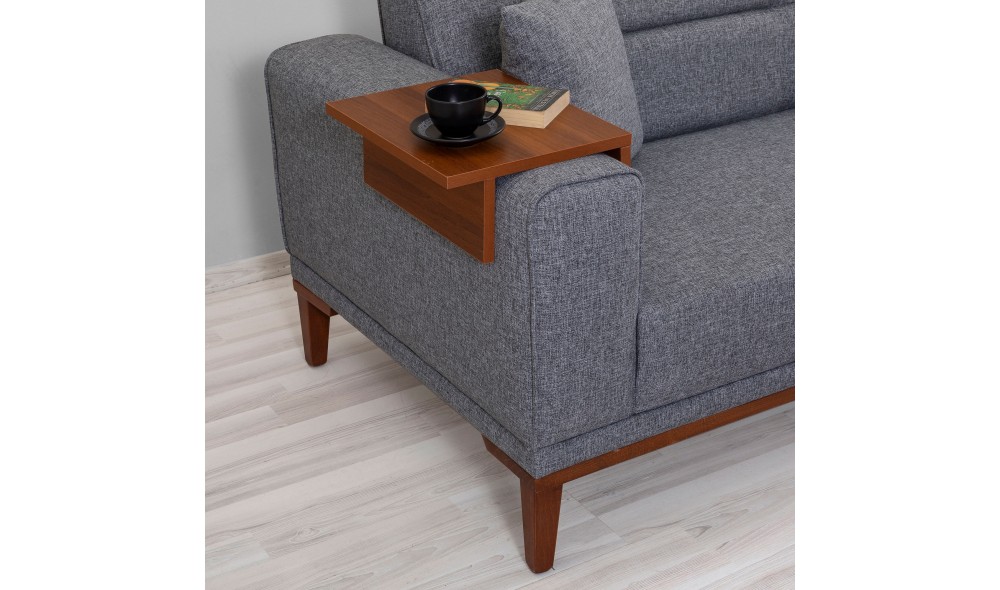 Canapea extensibila cu 3 locuri, Liones 3 - Gri inchis, 223 x 82 x 94 cm