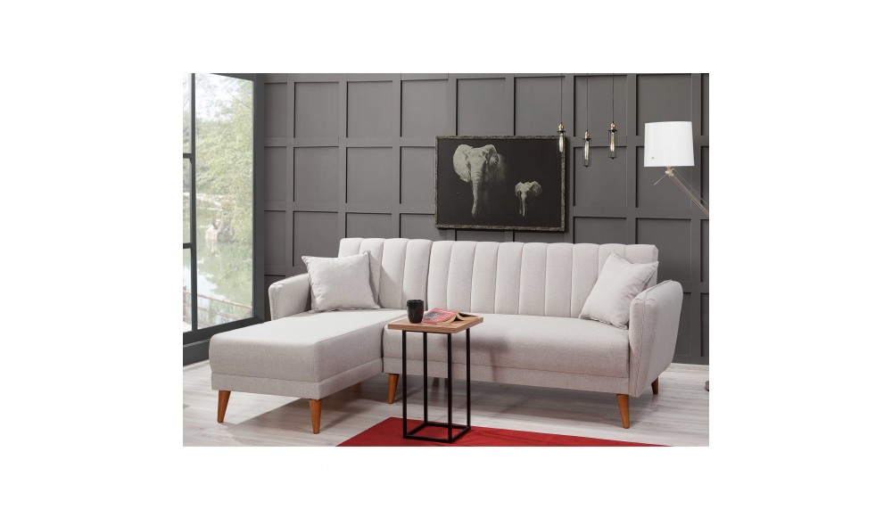 Canapea extensibila de colt, Aqua Corner Stanga - Crem, 225 x 85 x 150 cm