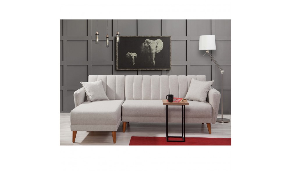 Canapea extensibila de colt, Aqua Corner Stanga - Crem, 225 x 85 x 150 cm