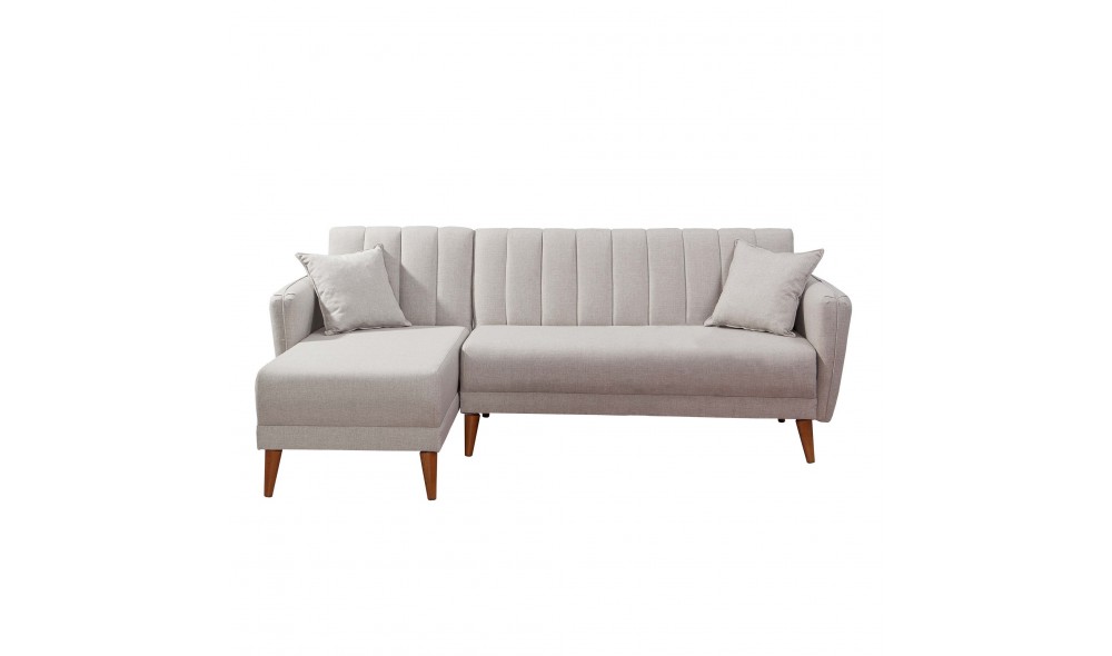 Canapea extensibila de colt, Aqua Corner Stanga - Crem, 225 x 85 x 150 cm