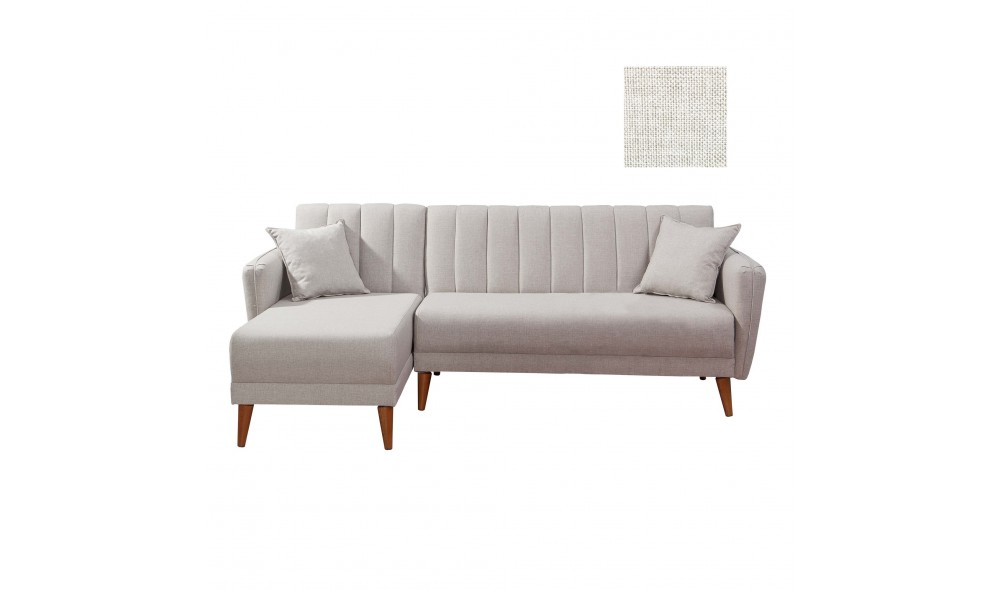 Canapea extensibila de colt, Aqua Corner Stanga - Crem, 225 x 85 x 150 cm