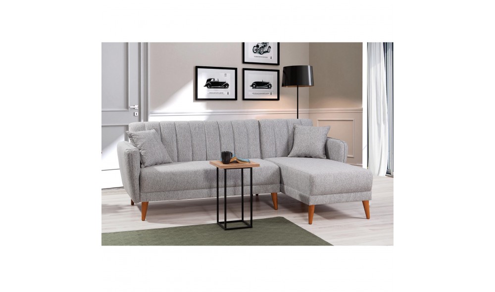 Canapea extensibila de colt, Colt Aqua Dreapta - Gri, 225 x 85 x 150 cm