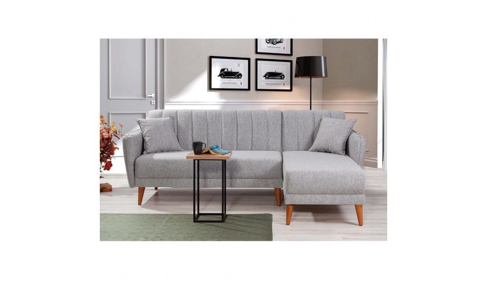 Canapea extensibila de colt, Colt Aqua Dreapta - Gri, 225 x 85 x 150 cm