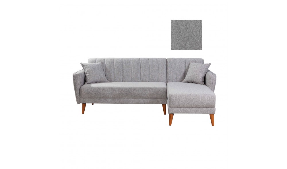 Canapea extensibila de colt, Colt Aqua Dreapta - Gri, 225 x 85 x 150 cm