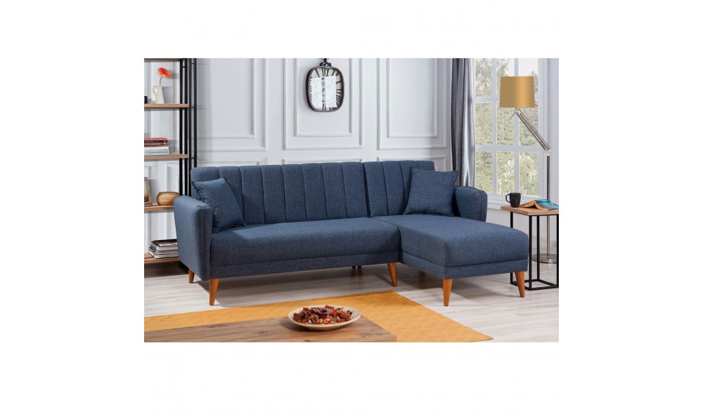 Canapea extensibila de colt, Aqua Corner dreapta - Albastru inchis, 225 x 85 x 150 cm