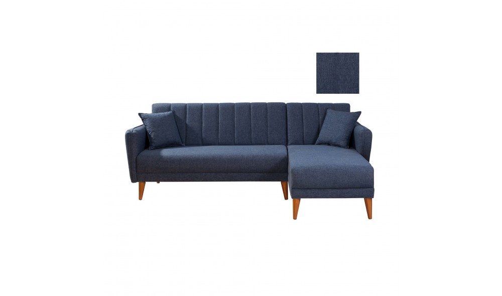 Canapea extensibila de colt, Aqua Corner dreapta - Albastru inchis, 225 x 85 x 150 cm