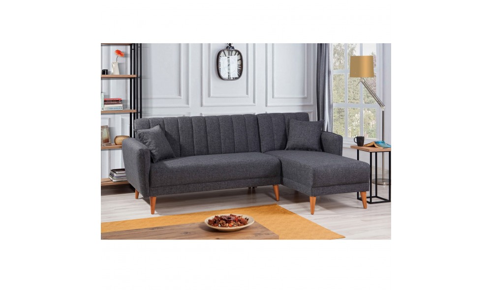 Canapea extensibila de colt, Aqua Coner Dreapta - Gri inchis, 225 x 85 x 150 cm