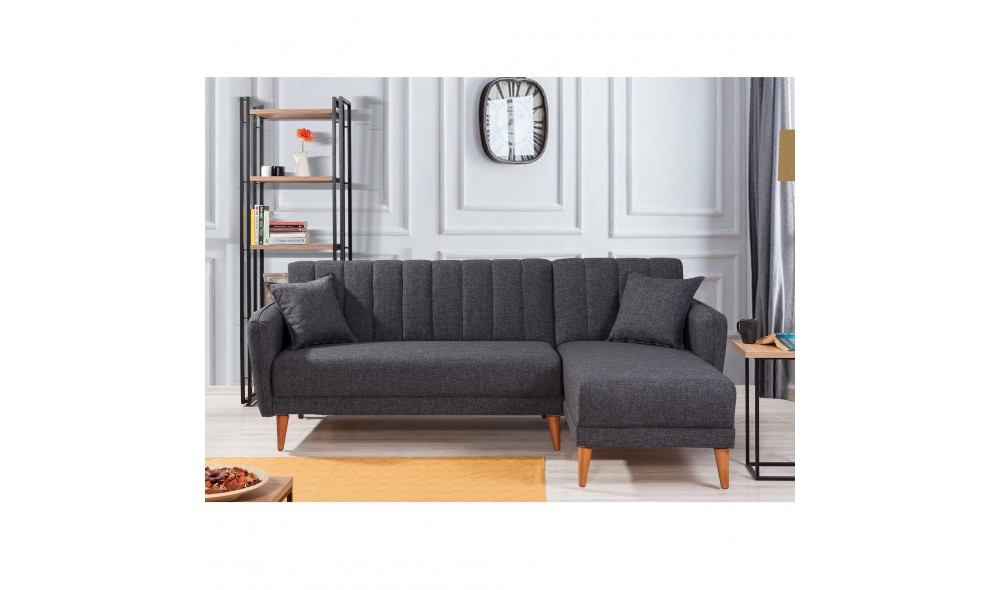 Canapea extensibila de colt, Aqua Coner Dreapta - Gri inchis, 225 x 85 x 150 cm