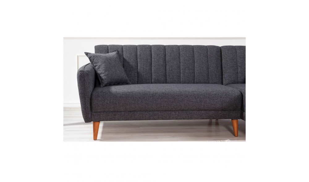 Canapea extensibila de colt, Aqua Coner Dreapta - Gri inchis, 225 x 85 x 150 cm