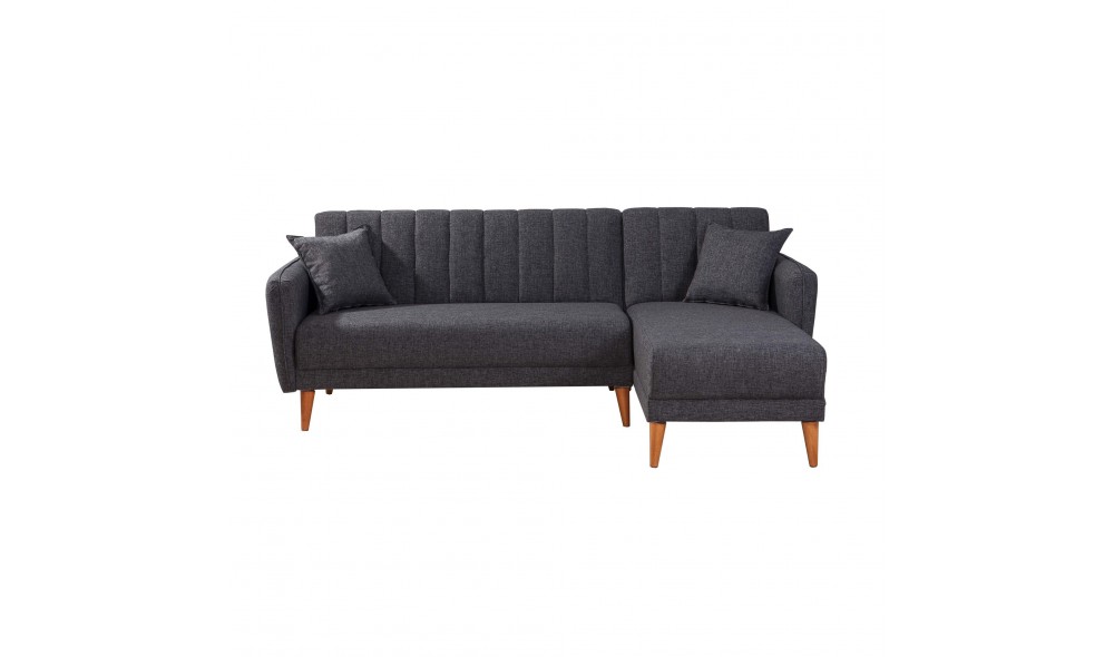 Canapea extensibila de colt, Aqua Coner Dreapta - Gri inchis, 225 x 85 x 150 cm