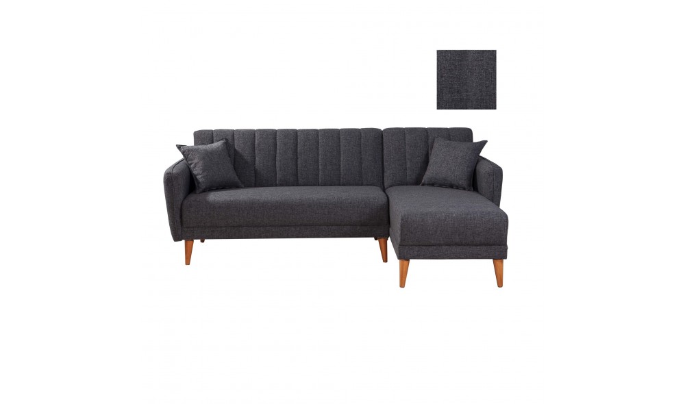 Canapea extensibila de colt, Aqua Coner Dreapta - Gri inchis, 225 x 85 x 150 cm