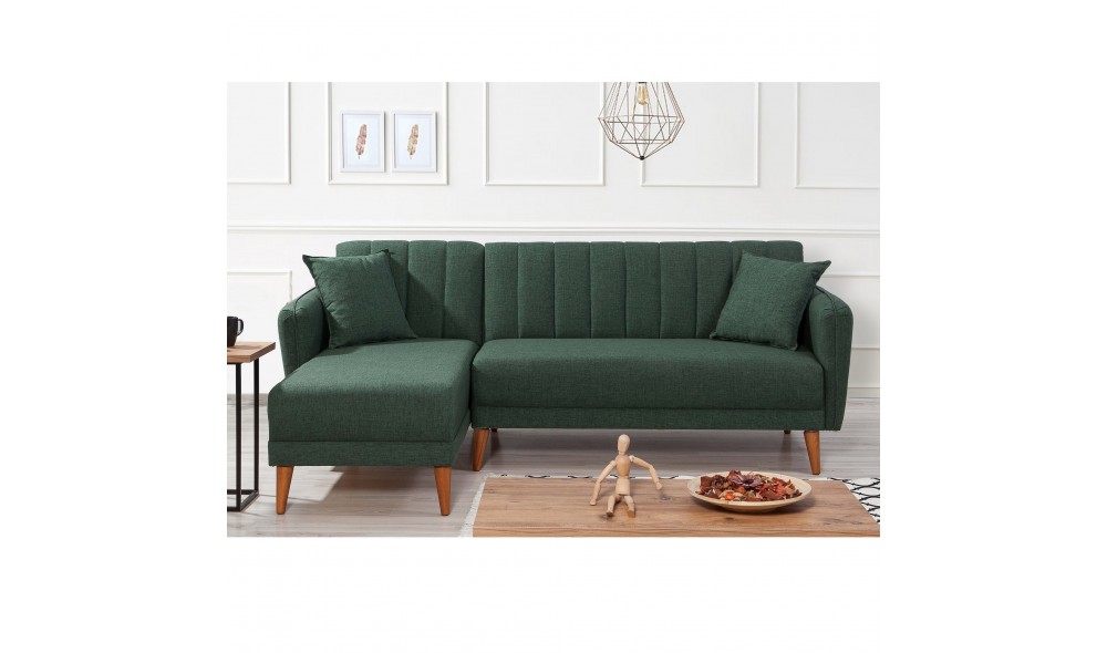Canapea extensibila de colt, Colt Aqua stanga - Verde inchis, 225 x 85 x 150 cm