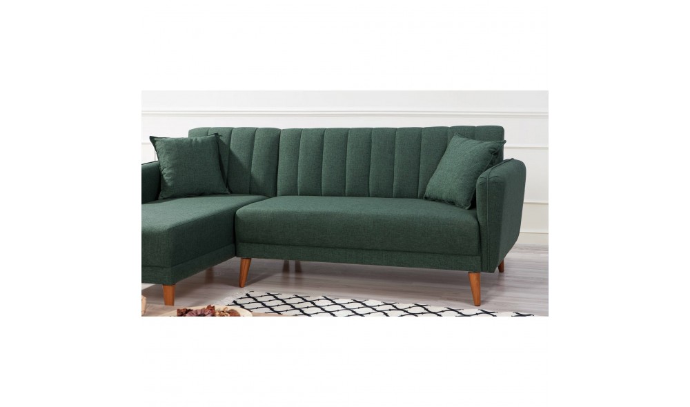 Canapea extensibila de colt, Colt Aqua stanga - Verde inchis, 225 x 85 x 150 cm