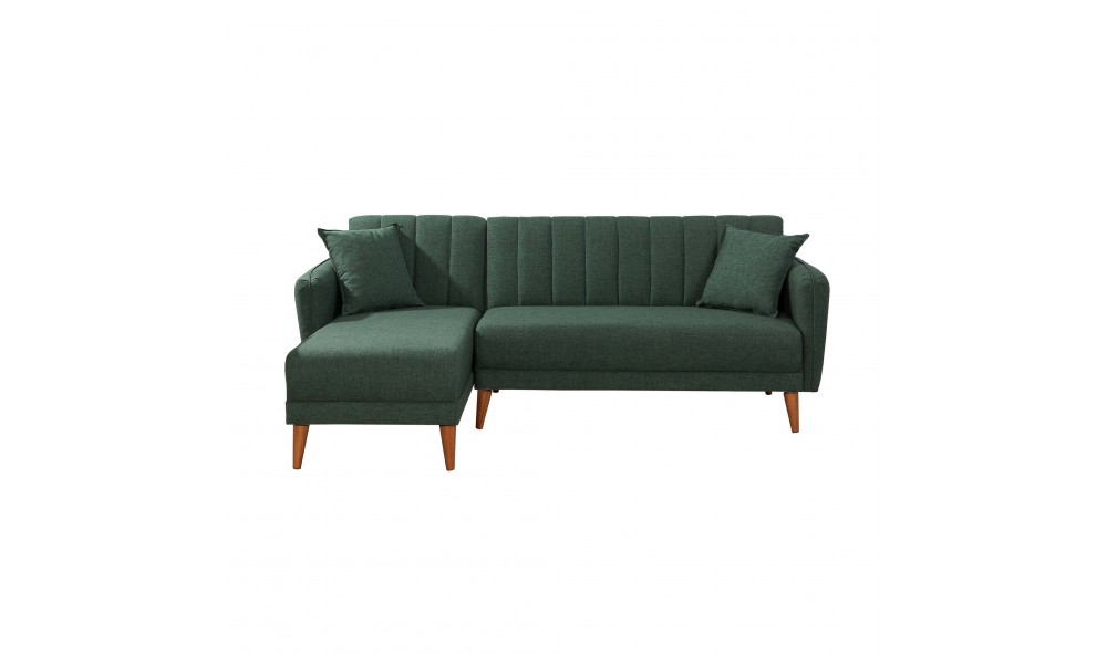 Canapea extensibila de colt, Colt Aqua stanga - Verde inchis, 225 x 85 x 150 cm