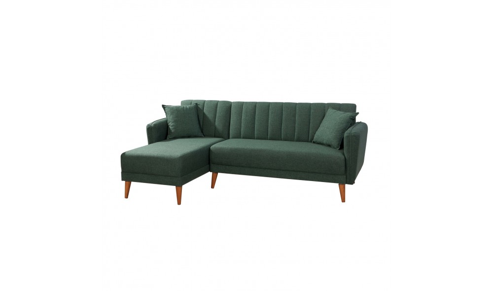 Canapea extensibila de colt, Colt Aqua stanga - Verde inchis, 225 x 85 x 150 cm