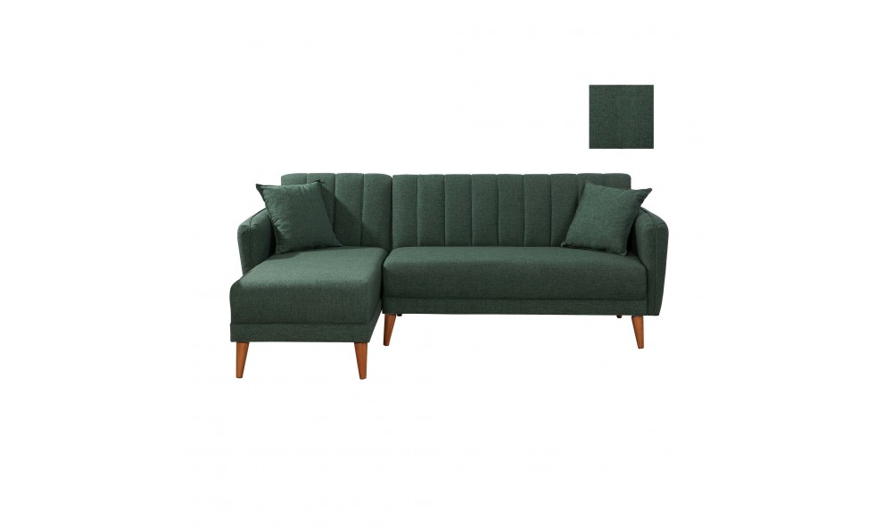 Canapea extensibila de colt, Colt Aqua stanga - Verde inchis, 225 x 85 x 150 cm