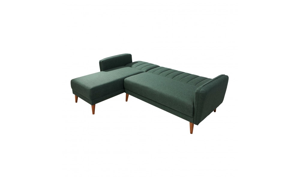 Canapea extensibila de colt, Colt Aqua stanga - Verde inchis, 225 x 85 x 150 cm