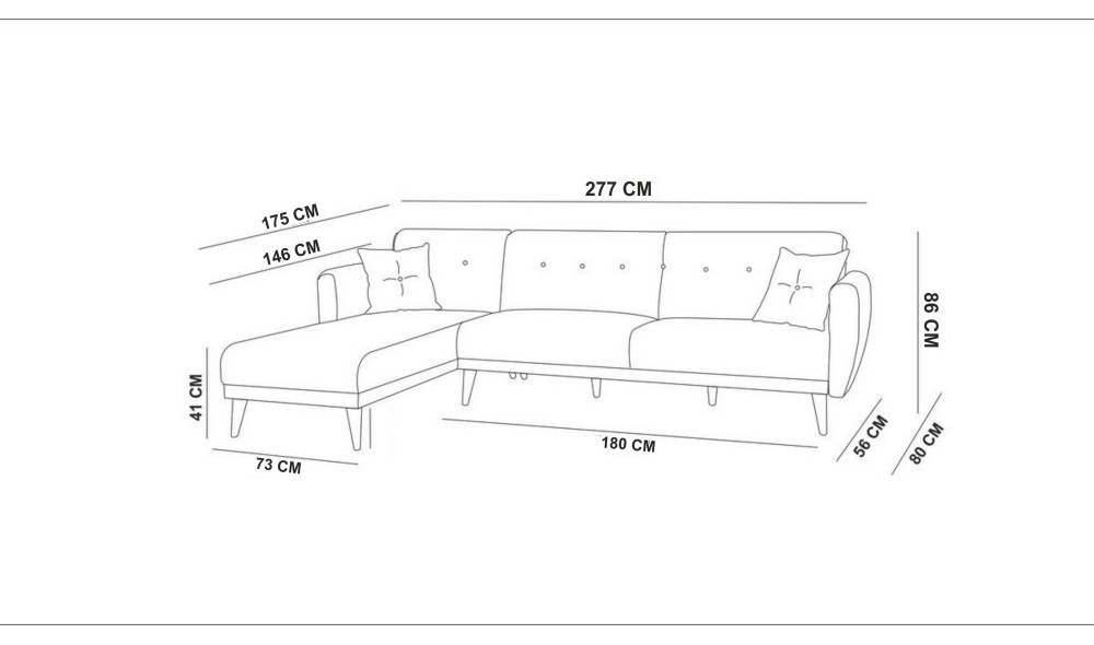 Canapea extensibila de colt, Aria Corner - Antracit, 277 x 86 x 175 cm