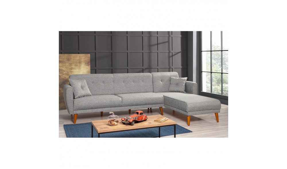 Canapea extensibila de colt, Aria Corner - Gri, 277 x 86 x 175 cm