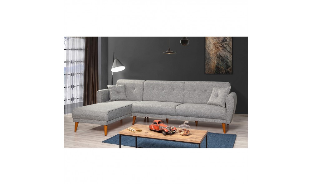 Canapea extensibila de colt, Aria Corner - Gri, 277 x 86 x 175 cm