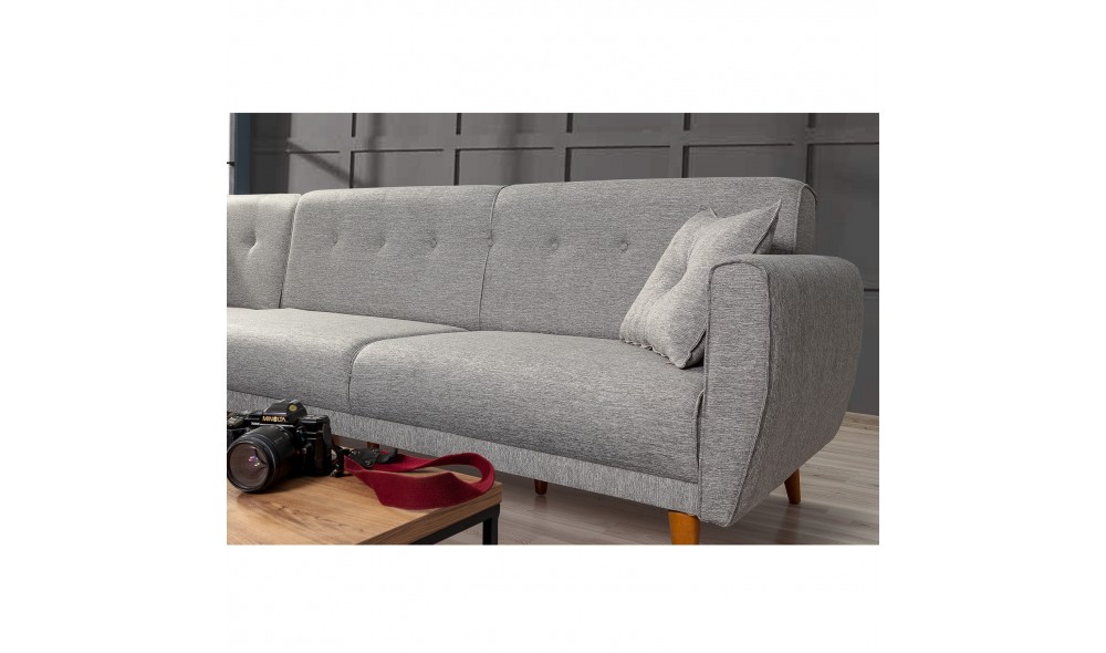 Canapea extensibila de colt, Aria Corner - Gri, 277 x 86 x 175 cm