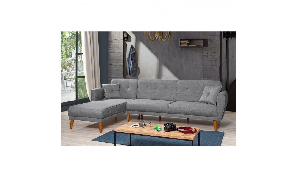 Canapea extensibila de colt, Aria Corner - Gri inchis, 277 x 86 x 175 cm