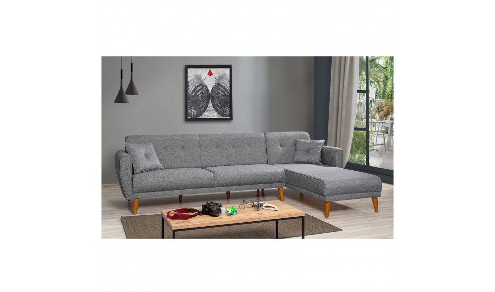 Canapea extensibila de colt, Aria Corner - Gri inchis, 277 x 86 x 175 cm