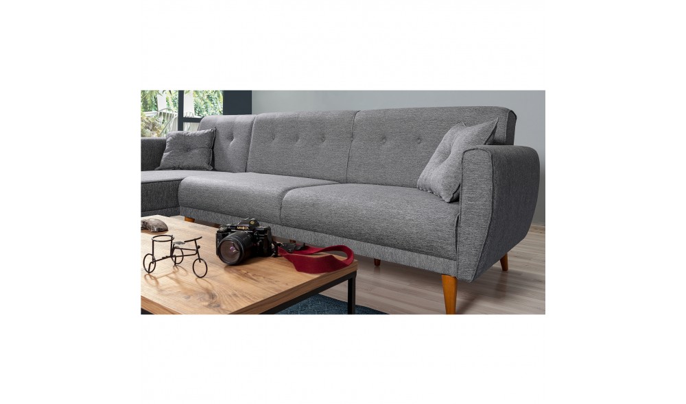 Canapea extensibila de colt, Aria Corner - Gri inchis, 277 x 86 x 175 cm