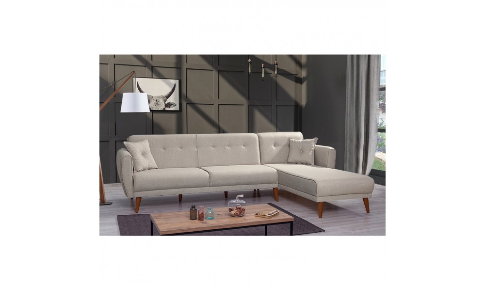 Canapea extensibila de colt, Aria Corner - Crema, 277 x 86 x 175 cm