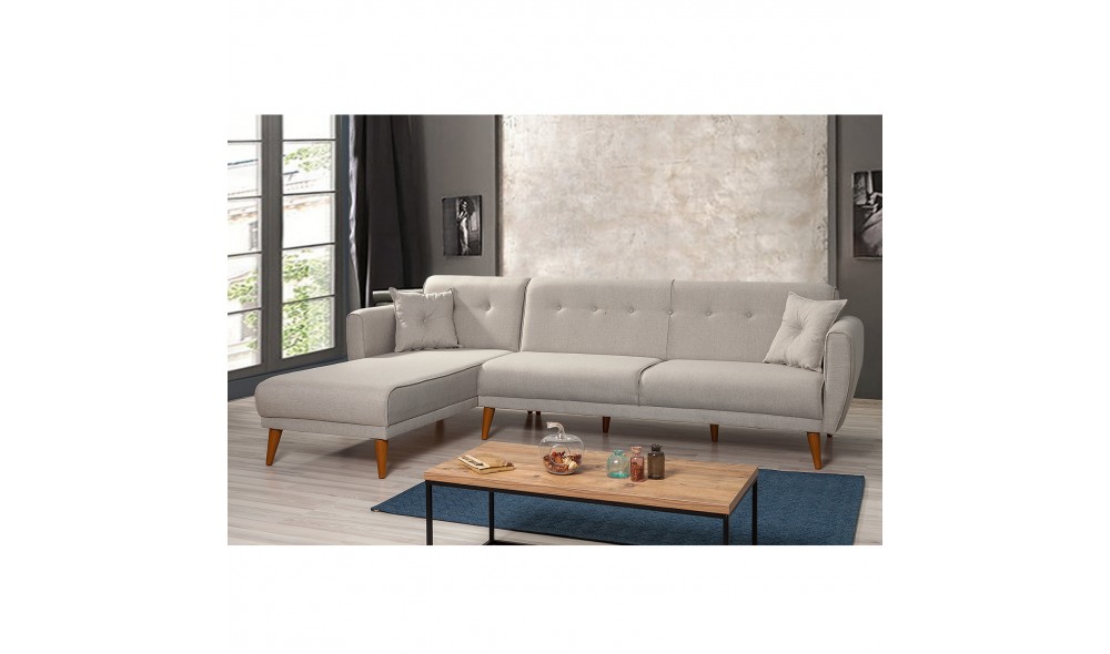 Canapea extensibila de colt, Aria Corner - Crema, 277 x 86 x 175 cm
