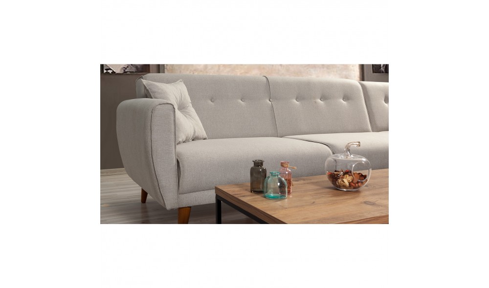 Canapea extensibila de colt, Aria Corner - Crema, 277 x 86 x 175 cm