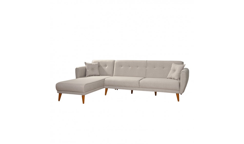 Canapea extensibila de colt, Aria Corner - Crema, 277 x 86 x 175 cm