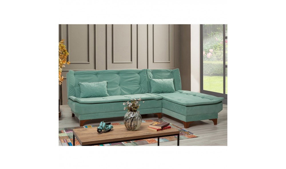Canapea extensibila de colt, Kelebek Colt dreapta - Sea Green, 225 x 86 x 160 cm