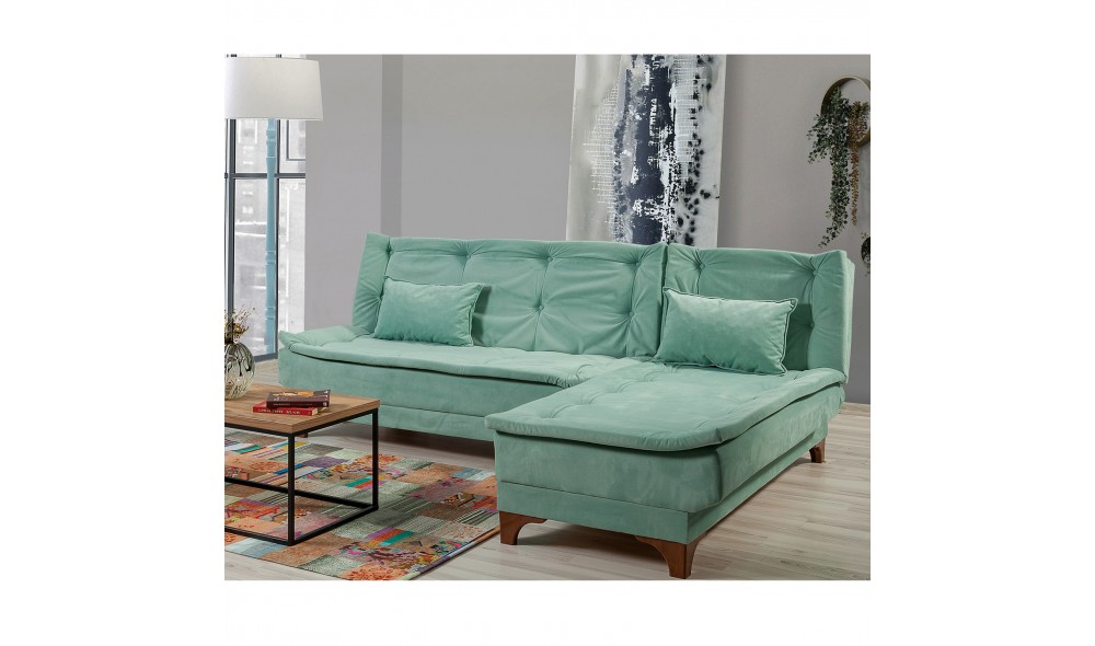 Canapea extensibila de colt, Kelebek Colt dreapta - Sea Green, 225 x 86 x 160 cm