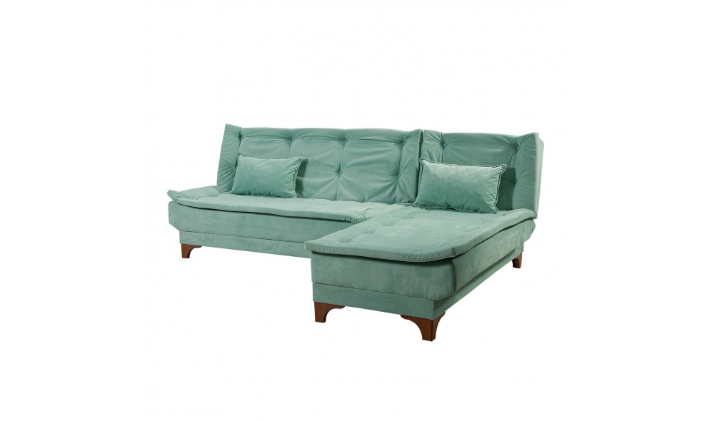 Canapea extensibila de colt, Kelebek Colt dreapta - Sea Green, 225 x 86 x 160 cm