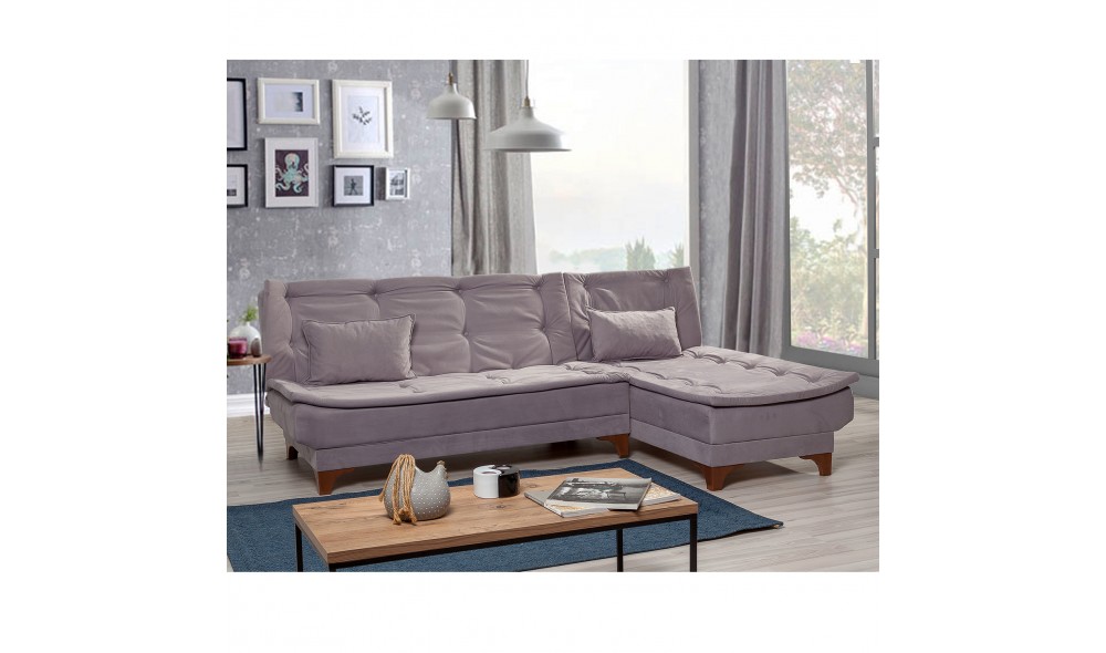 Canapea extensibila de colt, Kelebek Colt dreapta - Gri, 225 x 86 x 160 cm