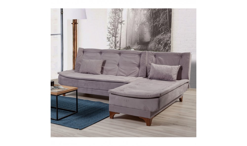 Canapea extensibila de colt, Kelebek Colt dreapta - Gri, 225 x 86 x 160 cm