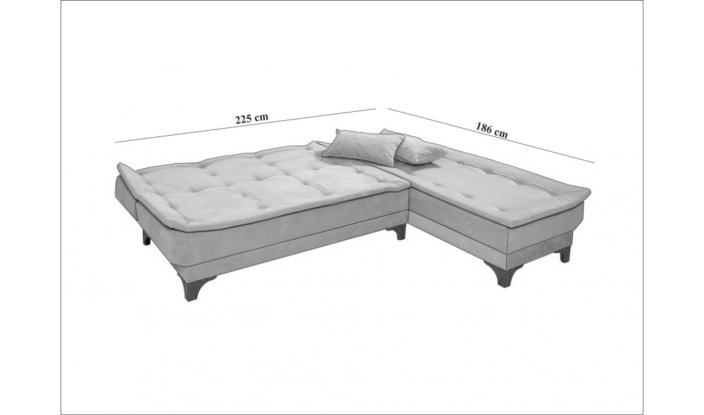 Canapea extensibila de colt, Kelebek Colt dreapta - Gri, 225 x 86 x 160 cm