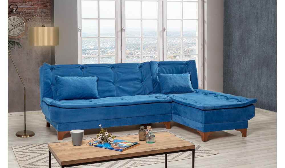 Canapea extensibila de colt, Kelebek Colt dreapta - Albastru inchis, 225 x 86 x 160 cm