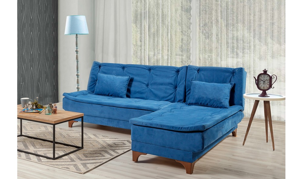 Canapea extensibila de colt, Kelebek Colt dreapta - Albastru inchis, 225 x 86 x 160 cm