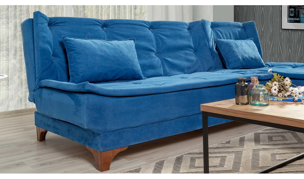 Canapea extensibila de colt, Kelebek Colt dreapta - Albastru inchis, 225 x 86 x 160 cm