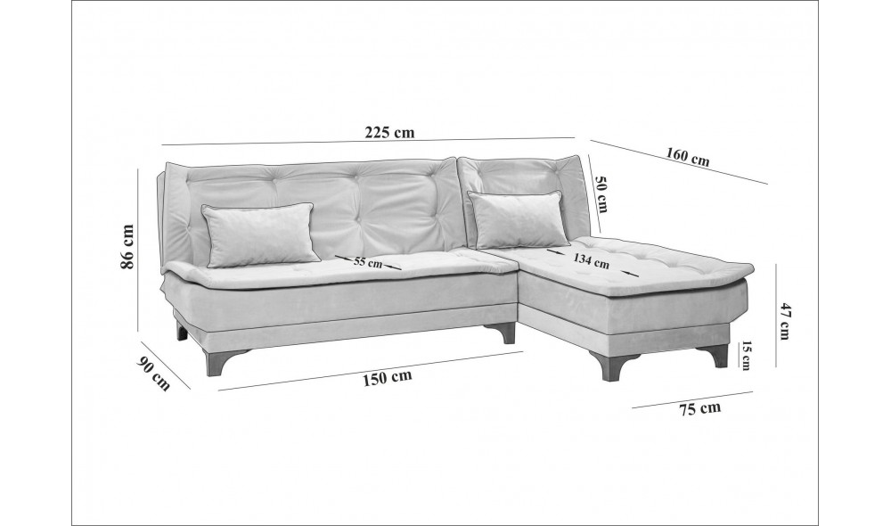 Canapea extensibila de colt, Kelebek Colt dreapta - Stanca, 225 x 86 x 160 cm