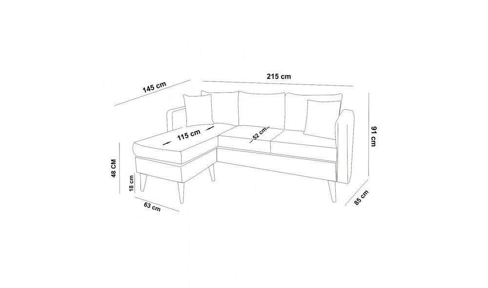 Canapea de coltar, Sofia Colt Stanga - Antracit, 215 x 91 x 145 cm