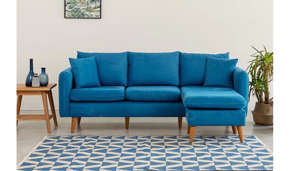 Canapea de coltar, Sofia Colt stanga - Albastru inchis, 215 x 91 x 145 cm
