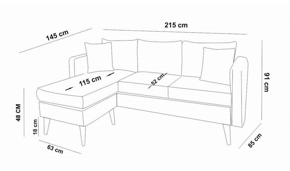 Canapea de coltar, Sofia Colt stanga - Albastru inchis, 215 x 91 x 145 cm